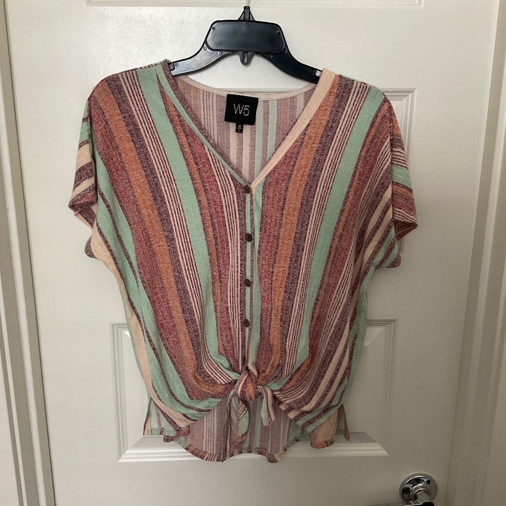 W5 Multicolored‎ Striped Button Down Top - Size Medium